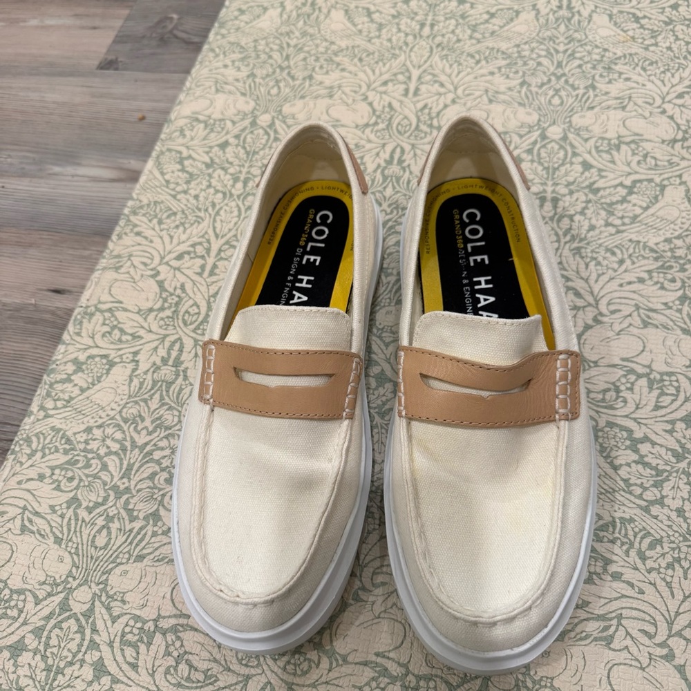 Women's Cole Haan Grandpro Rally Canvas Penny Loafer Shoes Cream